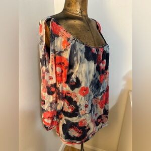 INC International Concepts Womens Pink Cold-Shoulder Beaded Blouse Top Size XL